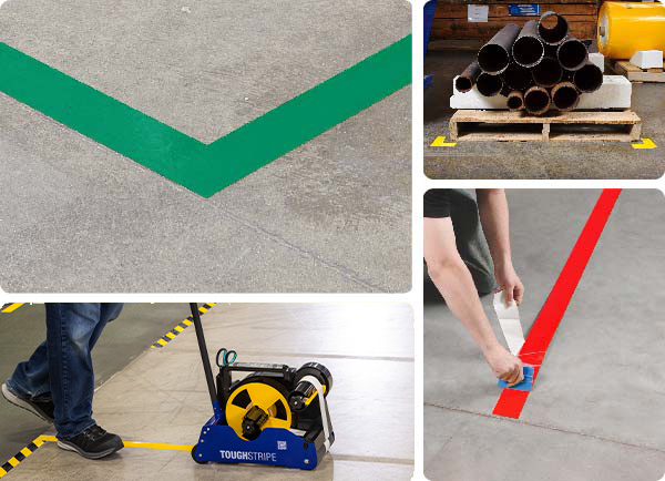 ToughStripe orijinal zemin bandı resimlerini içeren bir kolaj.