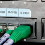 Bağlantı noktasının amacını tanımlamak için bir ekipman parçasının üzerindeki veri bağlantı noktasının üstüne uygulanmış Brady etiketi.